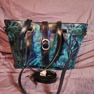 Patrisha Nash Blue Sea Leather Tote with Crossbody Strap